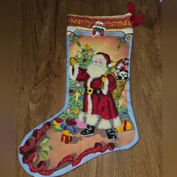 Sunset Crewel Stitchery Embroidery Holiday Stocking  Father Chirtmas 2005 - Picture 1 of 6